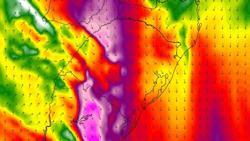 Jato de baixos níveis e frente fria trazem alto risco de vento forte a intenso