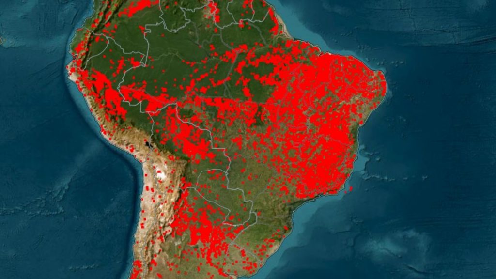 Mapa da NASA mostra avanço do fogo no Brasil com calor e tempo seco