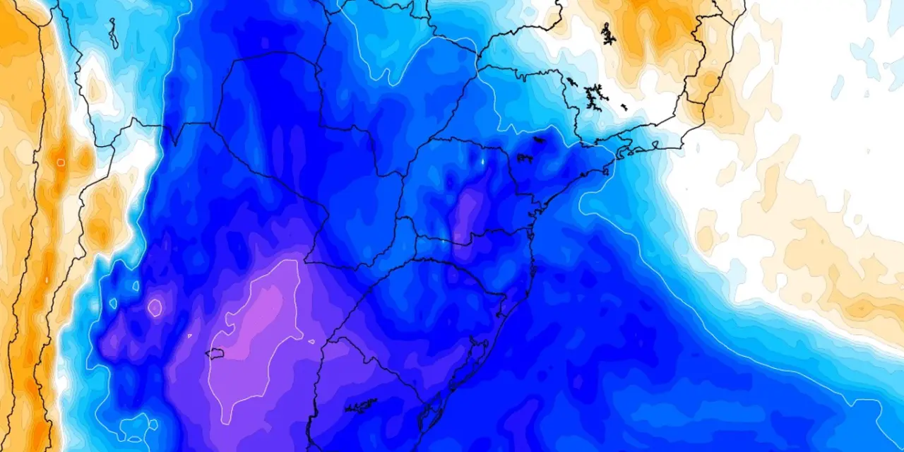 <span class="entry-title-primary">Grande massa de ar frio avançará no fim do mês com baixas temperaturas</span> <h2 class="entry-subtitle">Modelos numéricos indicam uma nova massa de ar frio avançando pelo Centro-Sul do Brasil na próxima semana </h2>