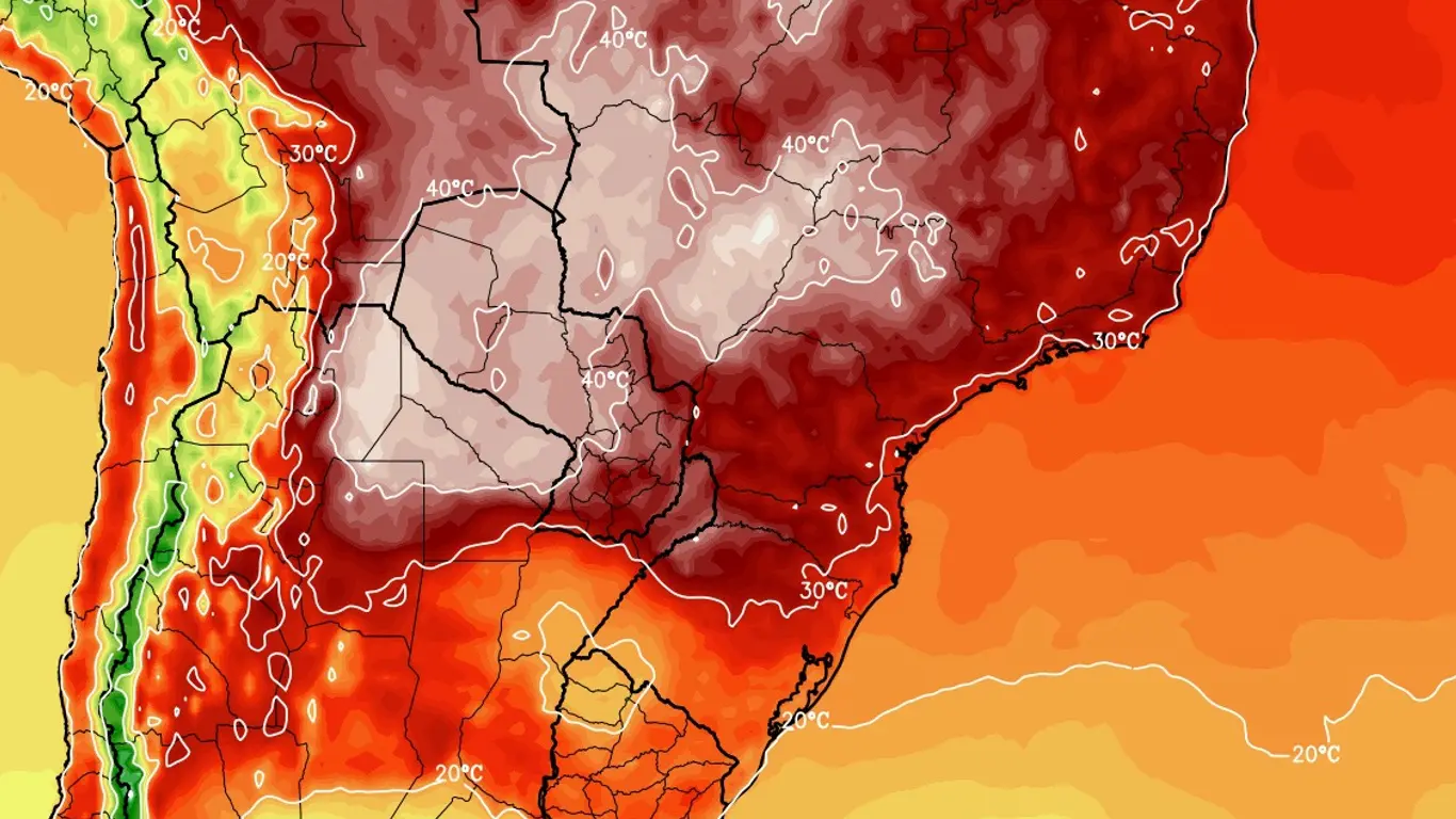 Calor intenso a extremo atingirá oito estados do Centro-Sul neste fim de mês Grande massa de ar quente no centro da América do Sul afeta o Sul, Centro-Oeste e o Sudeste do Brasil com muito calor