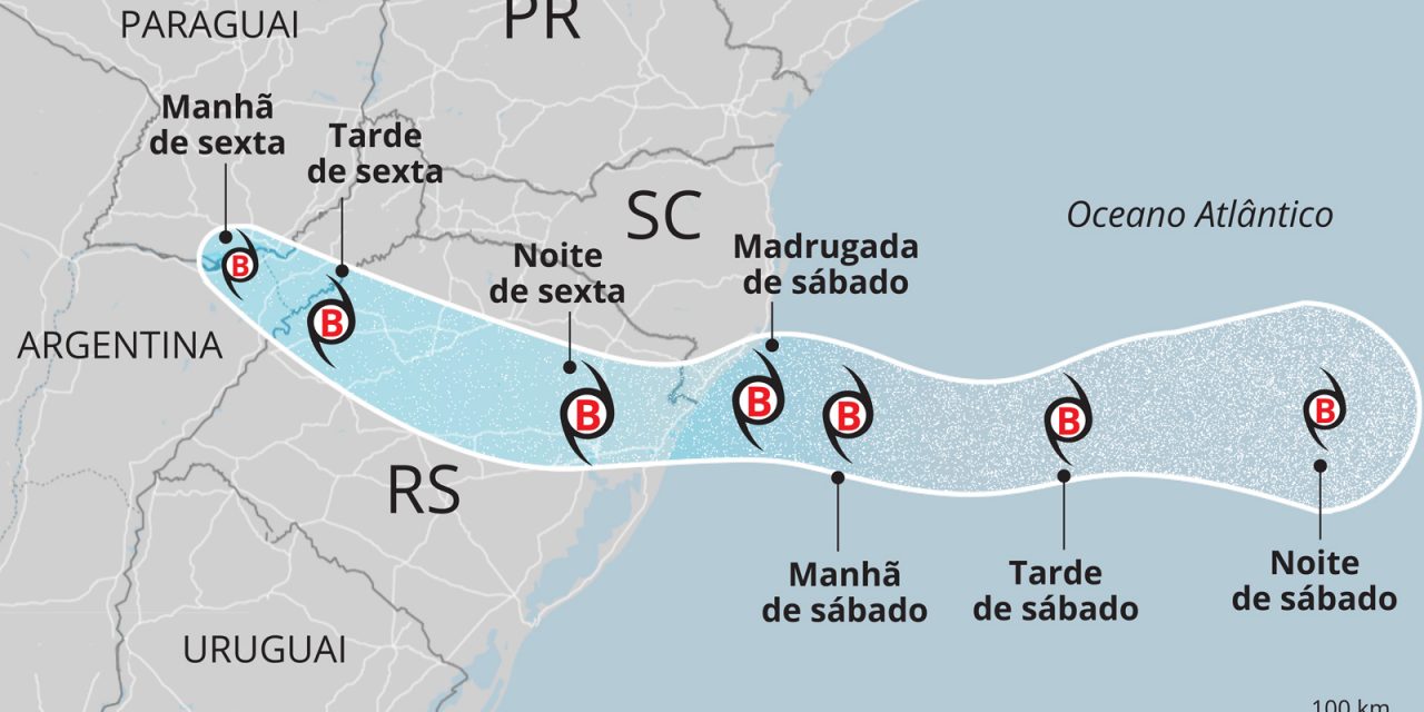 <span class="entry-title-primary">Confira a rota do ciclone e quais cidades têm maior risco de vento e tempestades</span> <h2 class="entry-subtitle">Ciclone extratropical se forma no Sul do Brasil nesta sexta e vai trazer chuva forte, onda de tempestades e vento intenso </h2>