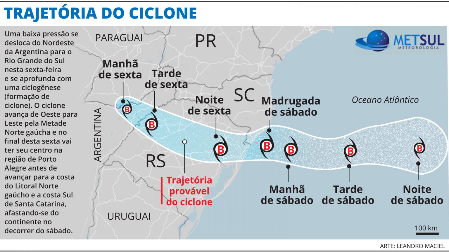 Confira a rota do ciclone e quais cidades têm maior risco de vento e ...