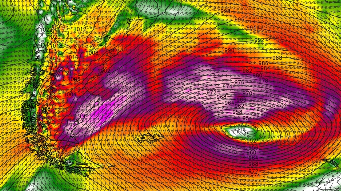 Alerta vermelho no Sul do continente por poderoso ciclone extratropical Ciclone extratropical intenso vai atuar hoje na Patagônia com vento com força de furacão e amanhã no extremo Sul do Atlântico