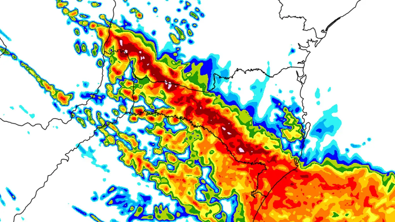 Linha de instabilidade traz alto risco de tempestades severas nas próximas horas Linha de instabilidadee com alto risco de tempestades severas por vendavais e granizo entre a tarde e a noite de hoje no Sul do Brasil