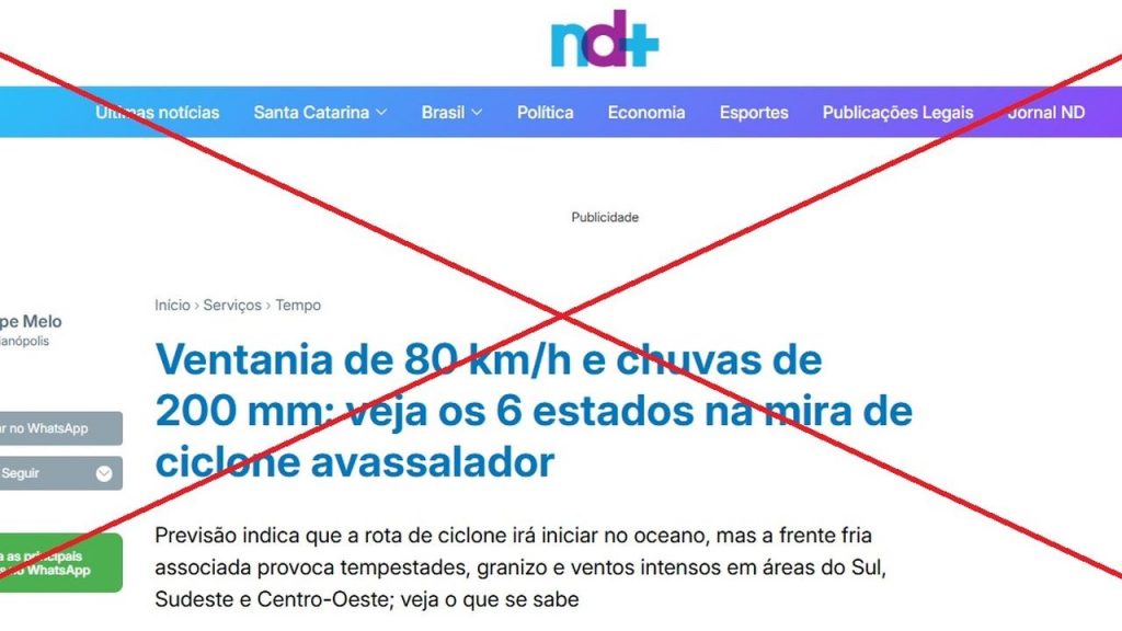 Verificamos: jornal catarinense mente sobre ciclone