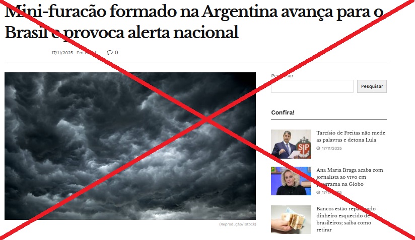 Verificamos: portal mente sobre mini-furacão a caminho do Brasil