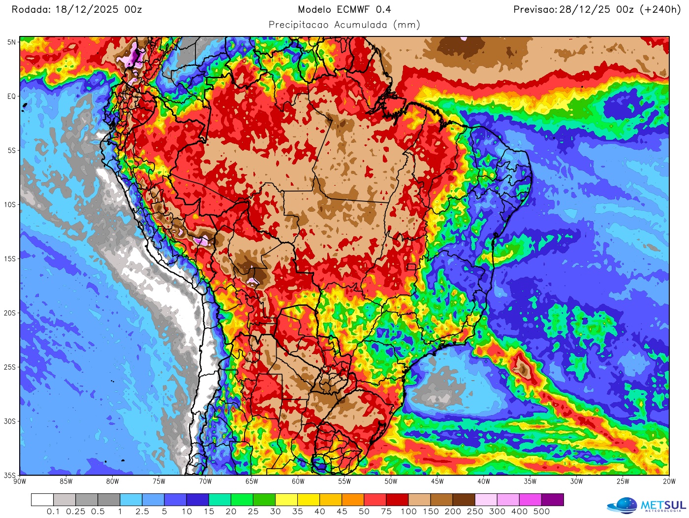 Mapa de chuva para dez dias