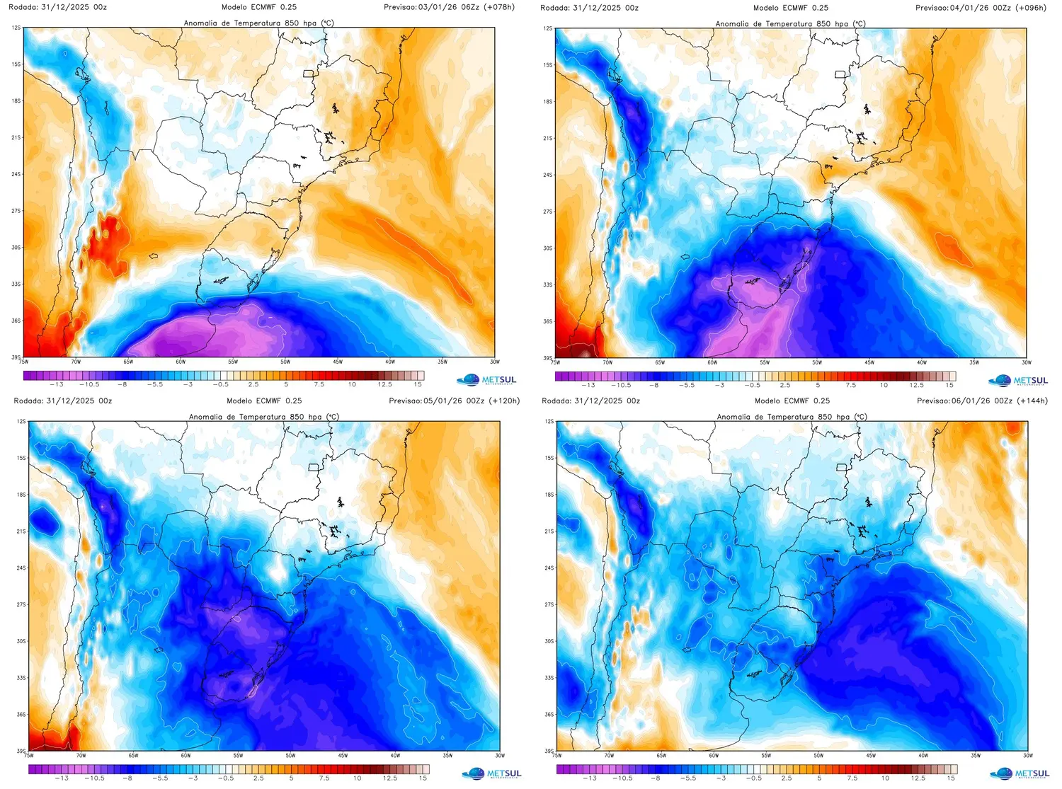 Projeção do modelo europeu de avanço da massa de ar frio