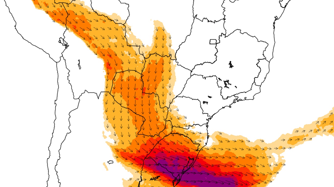 Veja as últimas projeções para o rio atmosférico no Sul do Brasil Confira as últimas projeções para o rio atmosférico no Sul do Brasil que provoca chuva excessiva no Rio Grande do Sul