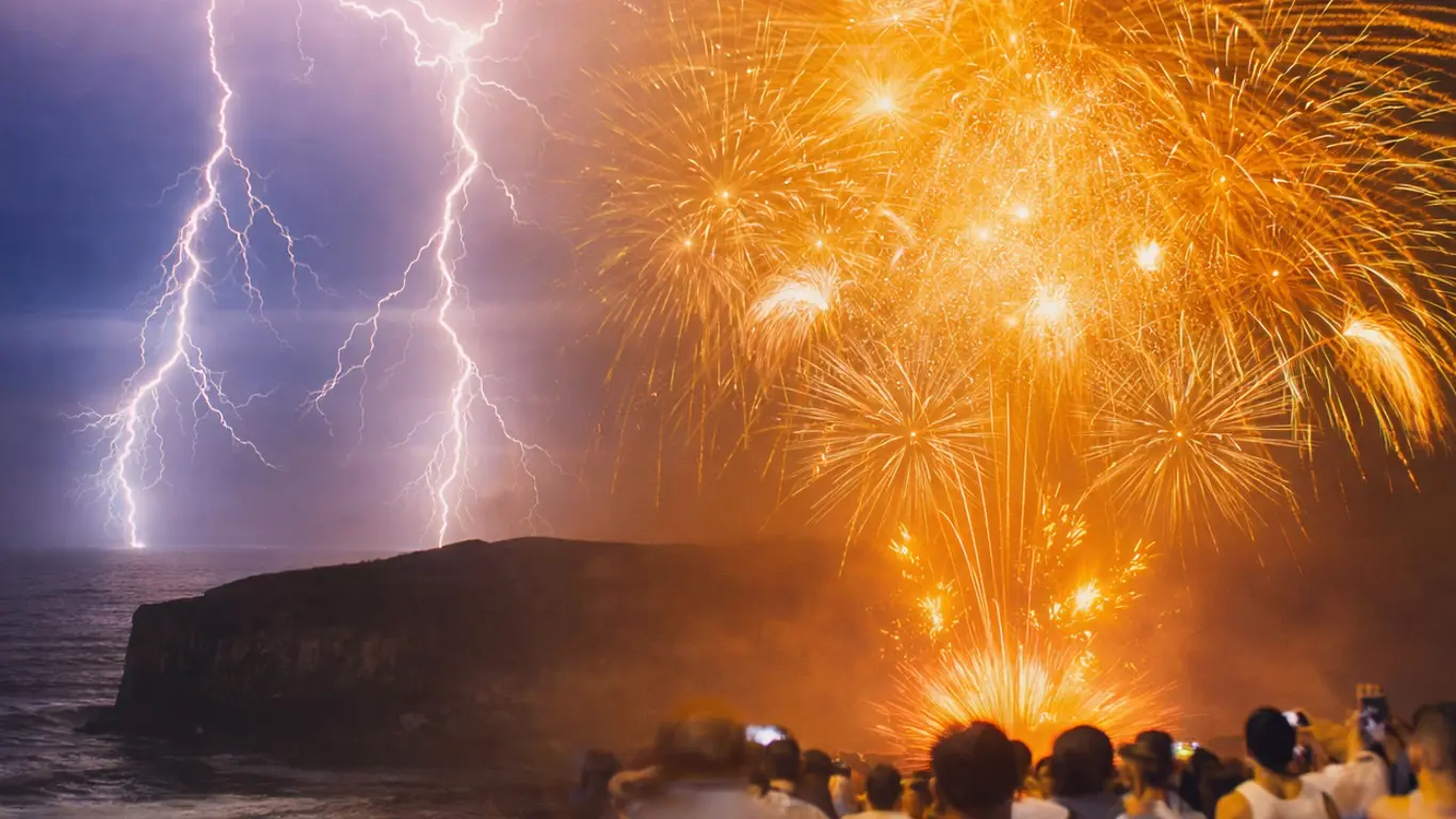 Réveillon com chuva e raios