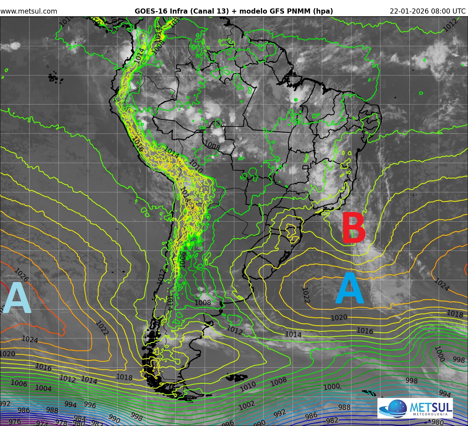Mapa de alta pressão e baixa pressão