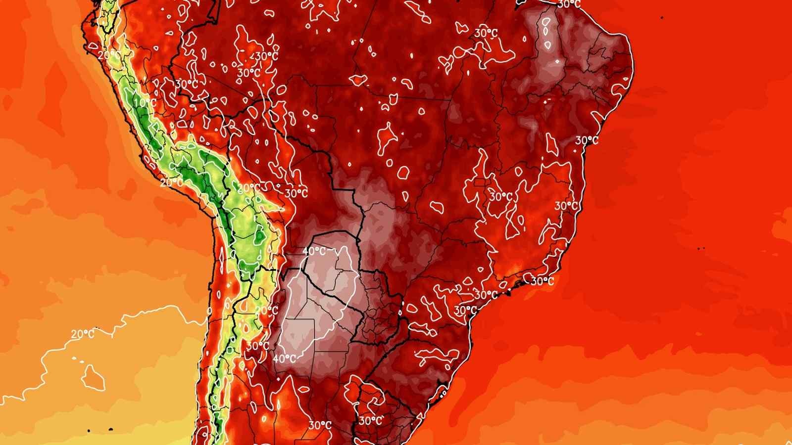 Calor intenso toma conta de grande parte do Brasil com até 41ºC Ar quente cobre o Brasil de Norte a Sul nesta semana com calor intenso e máximas muito elevadas na maioria dos estados
