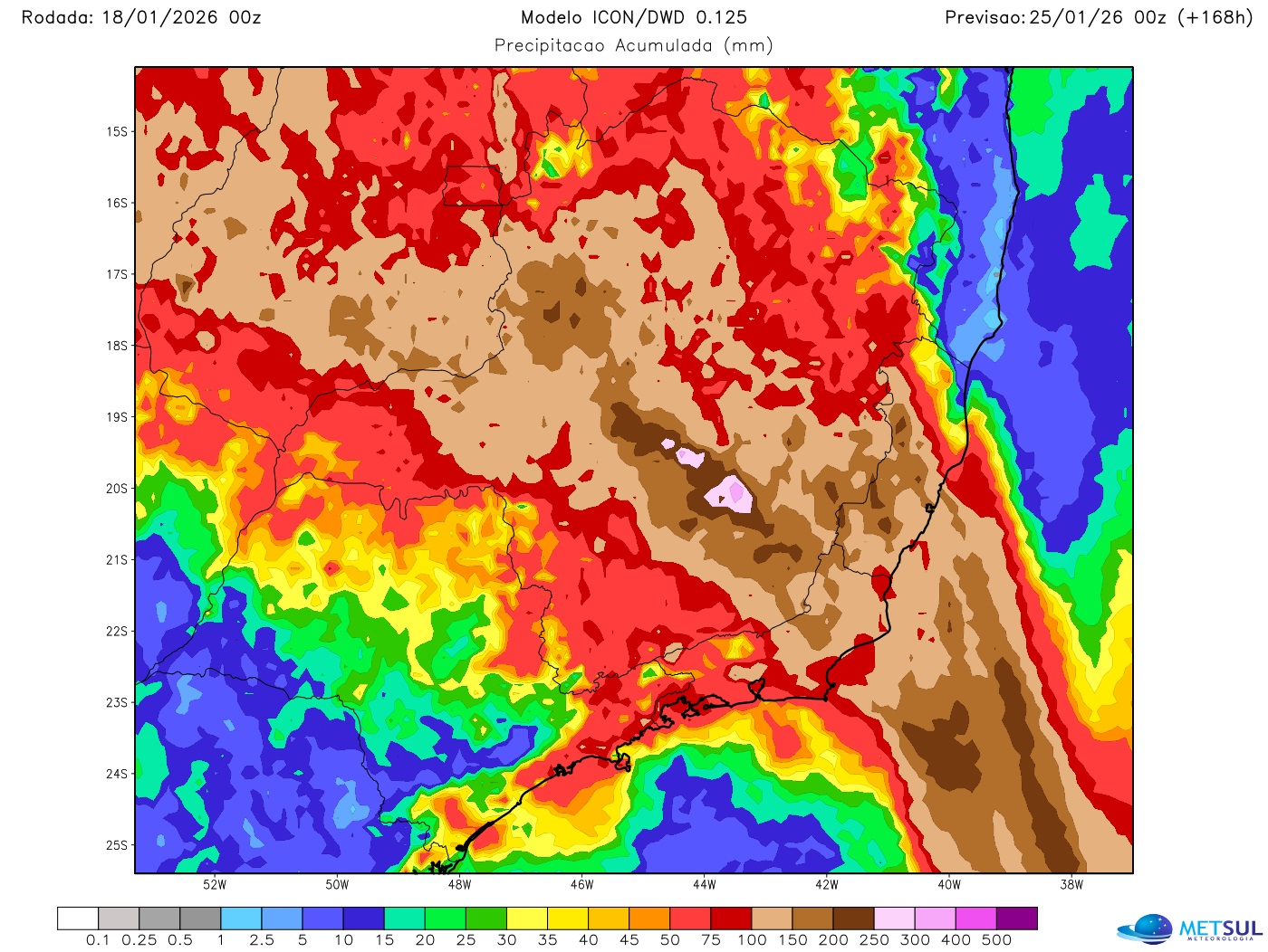 Mapa de chuva para sete dias do modelo Icon
