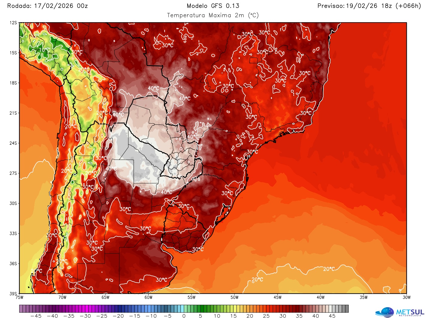 Mapa do modelo GFS mostra bolha de calor