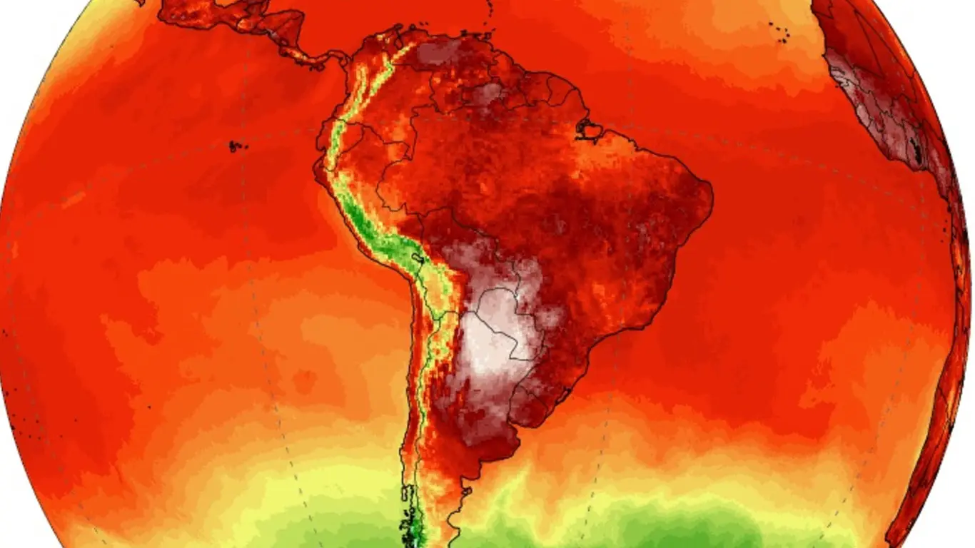 Bolha de calor se expande e ganha força com máximas de até 43ºC Bolha de calor segue atuando sobre o Norte da Argentina e o Paraguai com marcas extremas e reflexos no Brasil