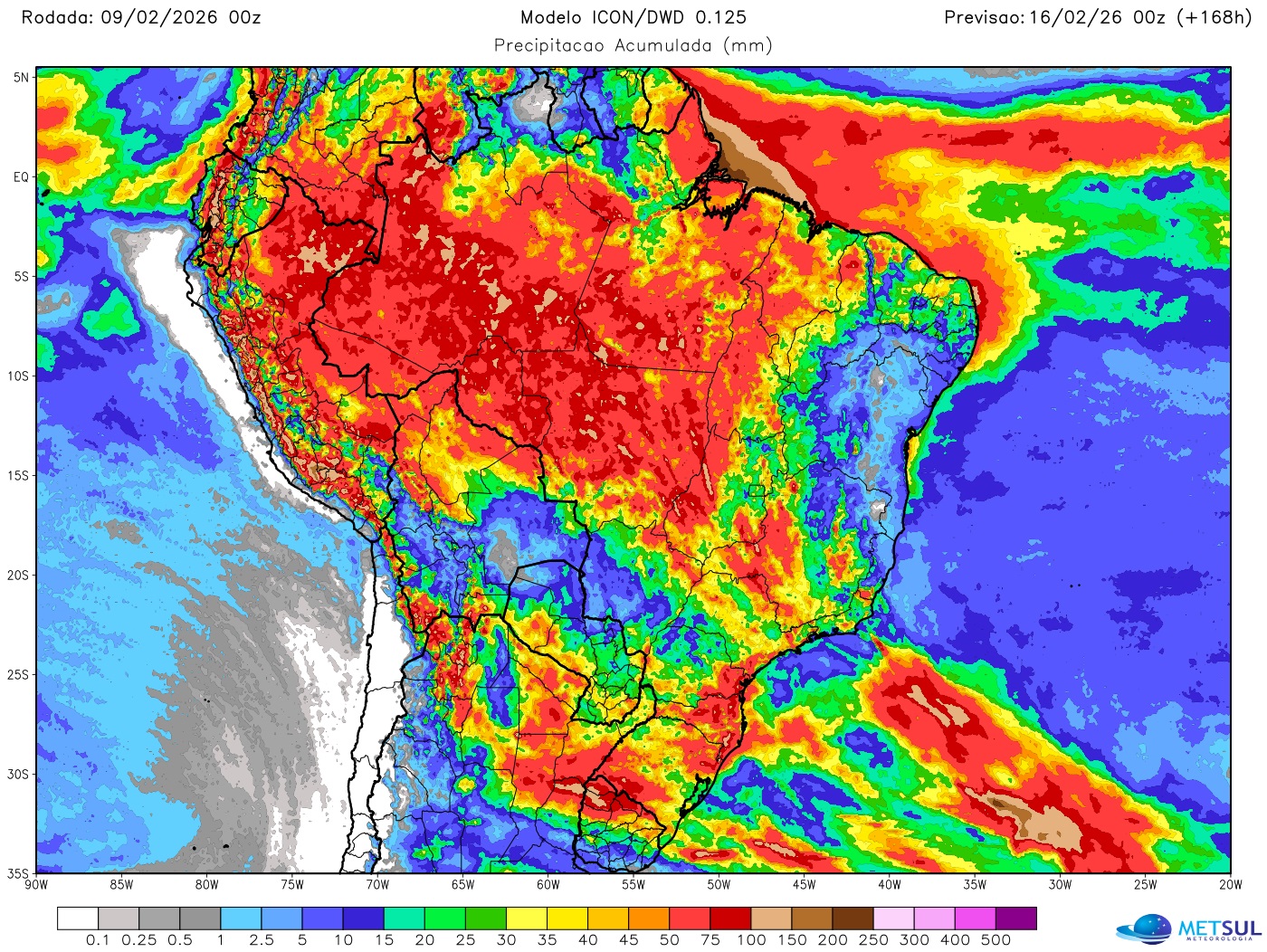 Mapa de chuva no Brasil na semana