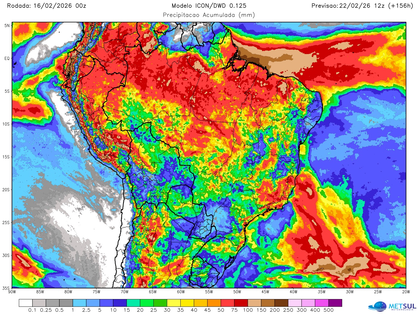 Mapa de chuva no Brasil nesta semana