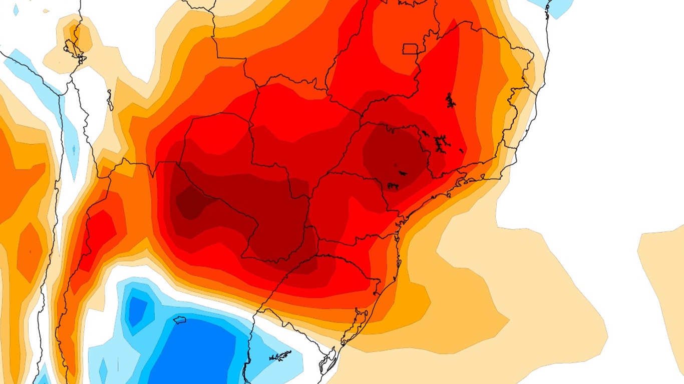 Massa de ar quente se expande e vai levar calor intenso a dez estados Massa de ar quente cobre a parte central da América do Sul e levará muito calor a dez estados do Centro-Sul do Brasil