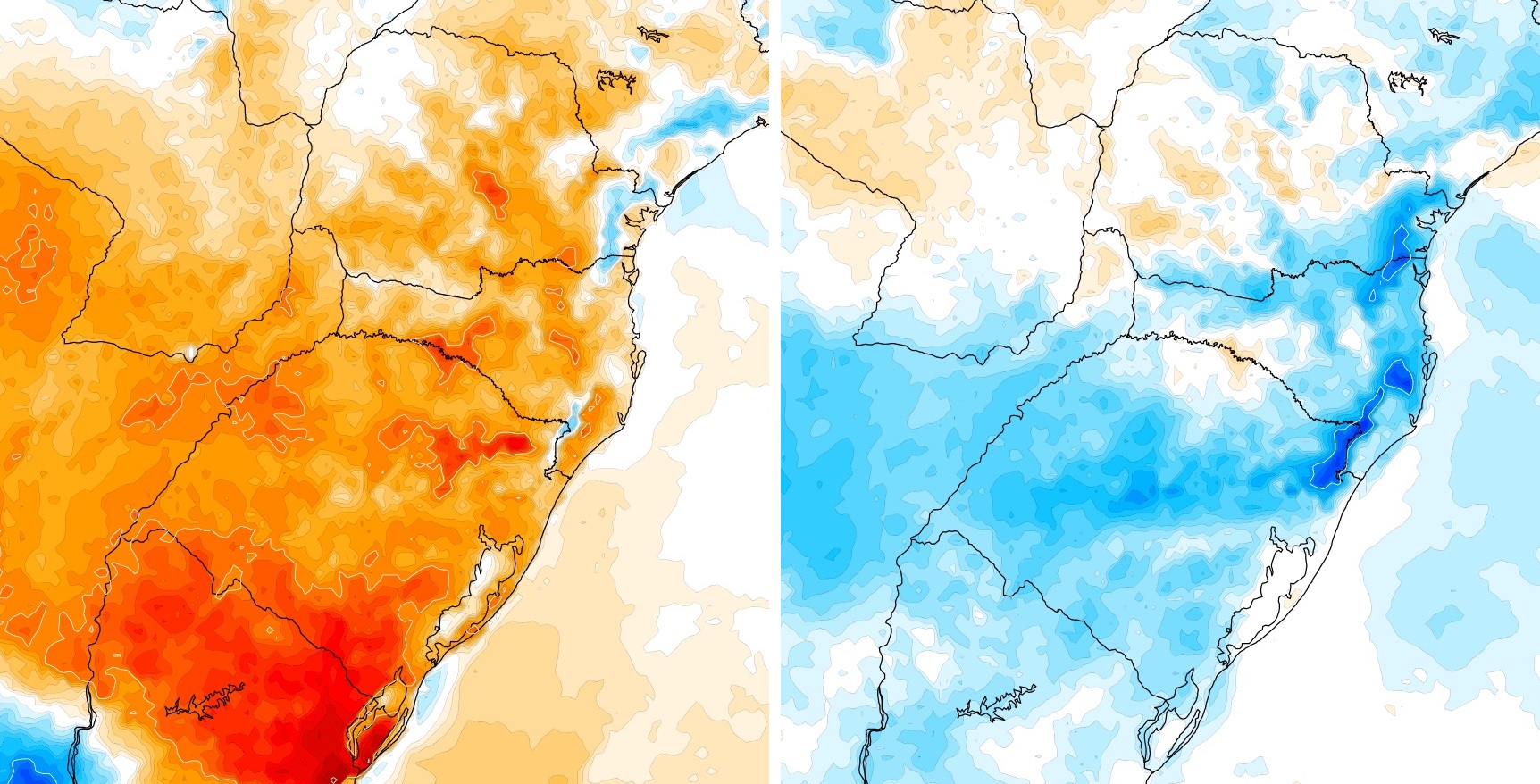 Mapas mostram mudança de temperatura pela frente fria