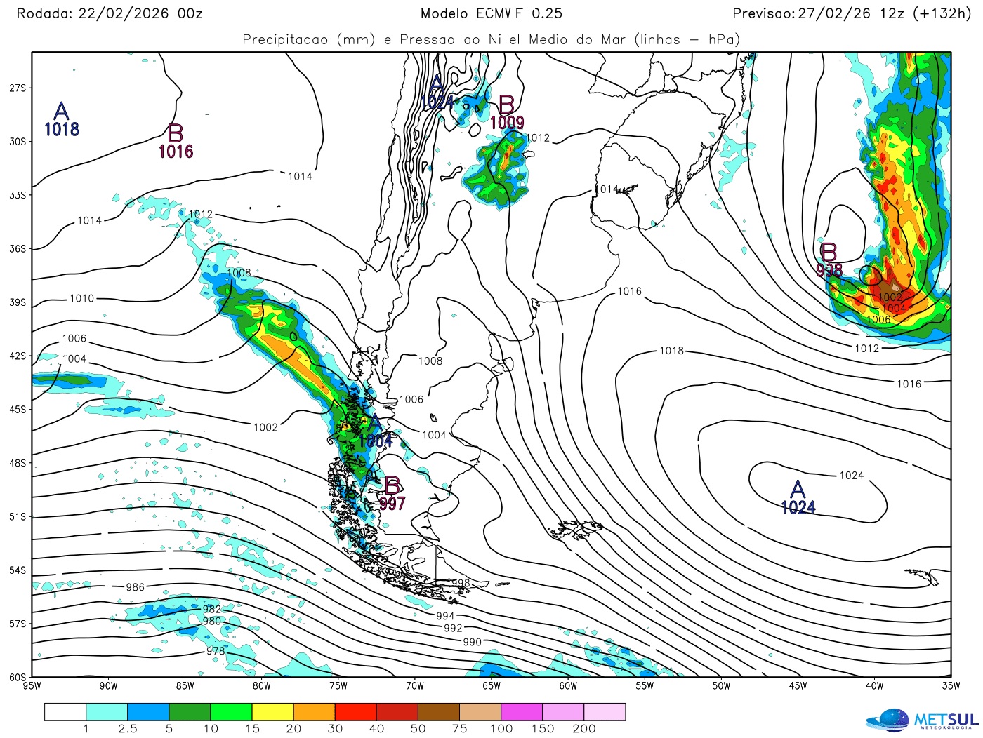 Mapa mostra baixa pressão que impulsionará massa de ar frio de um centro de alta pressão