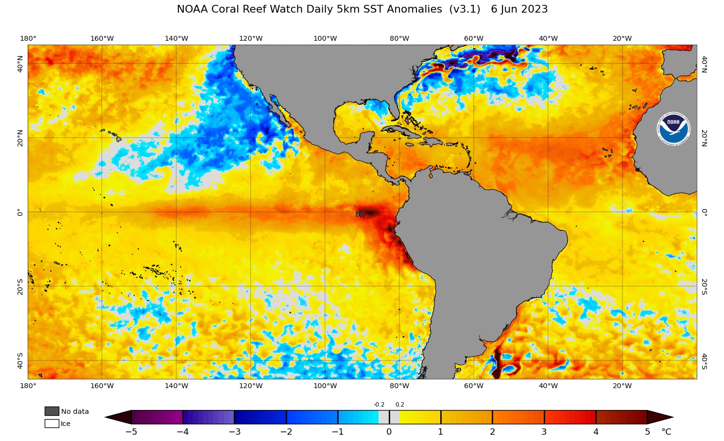 Mapa do El Niño em junho de 2023