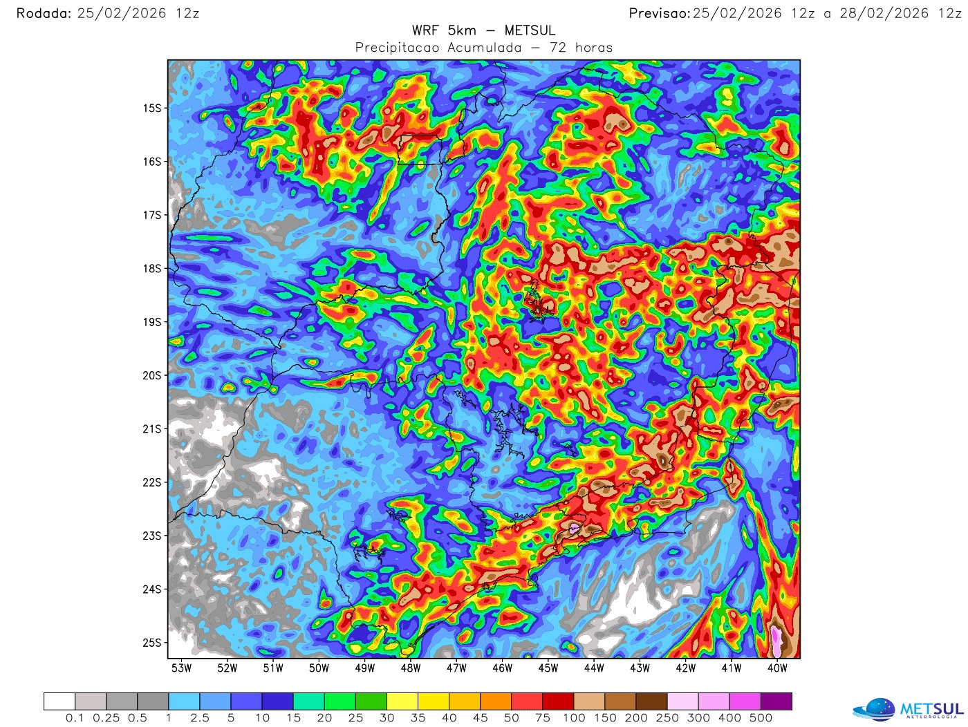 Mapa de chuva no Sudeste do Brasil