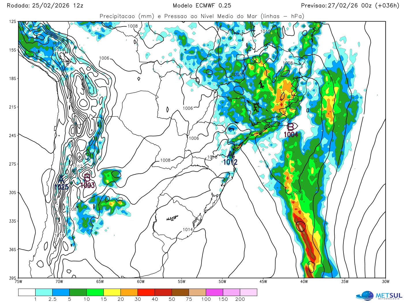 Mapa de baixa pressão no Sudeste