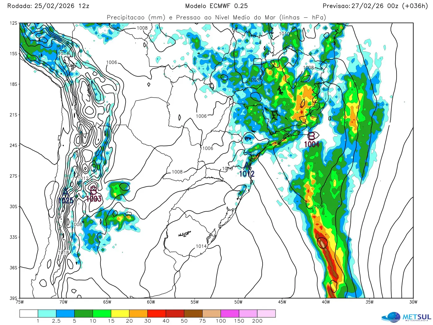 Mapa de baixa pressão no Sudeste