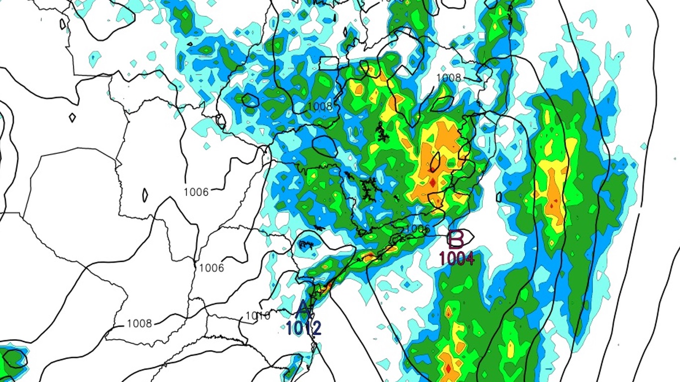 Sistema atípico no Atlântico aumenta risco de chuva intensa no Sudeste Sistema de baixa pressão pode adquirir características subtropicais em alto mar enquanto provoca chuva forte a intensa no Sudeste