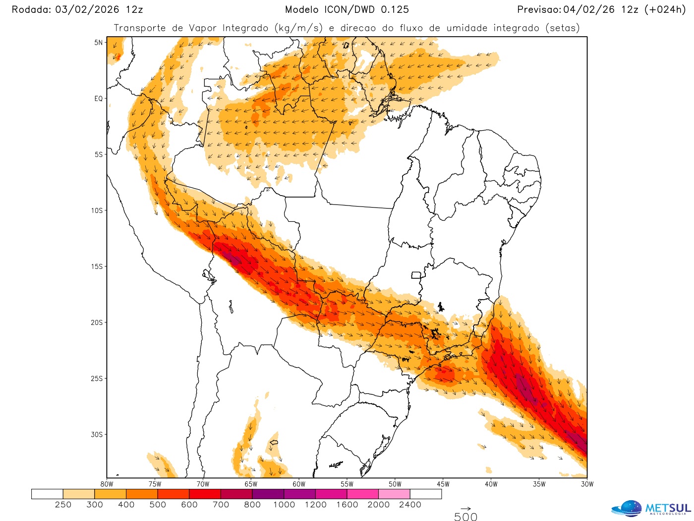 Mapa de IVT com rio atmosférico