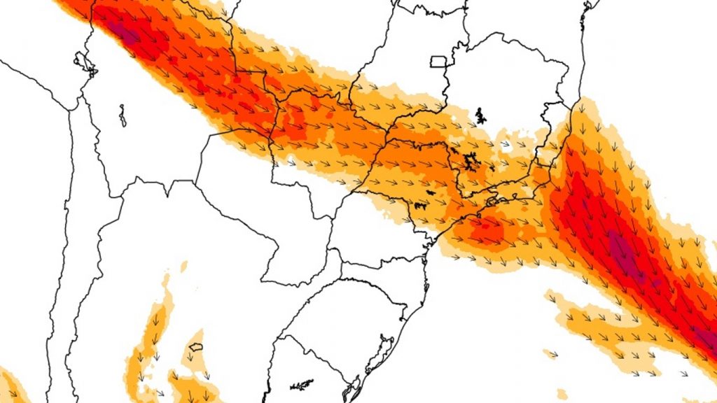 Rio atmosférico vai trazer excesso de chuva no Sudeste do Brasil