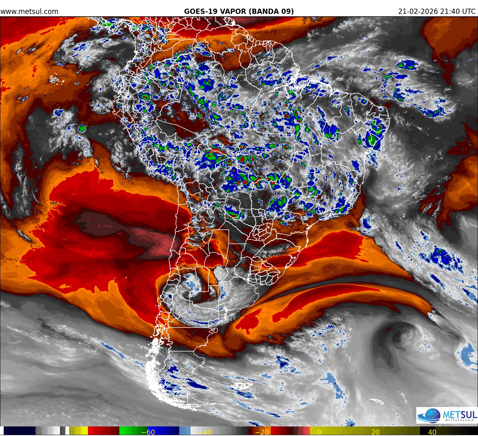 Imagem de satélite do vórtice ciclônico na Argentina