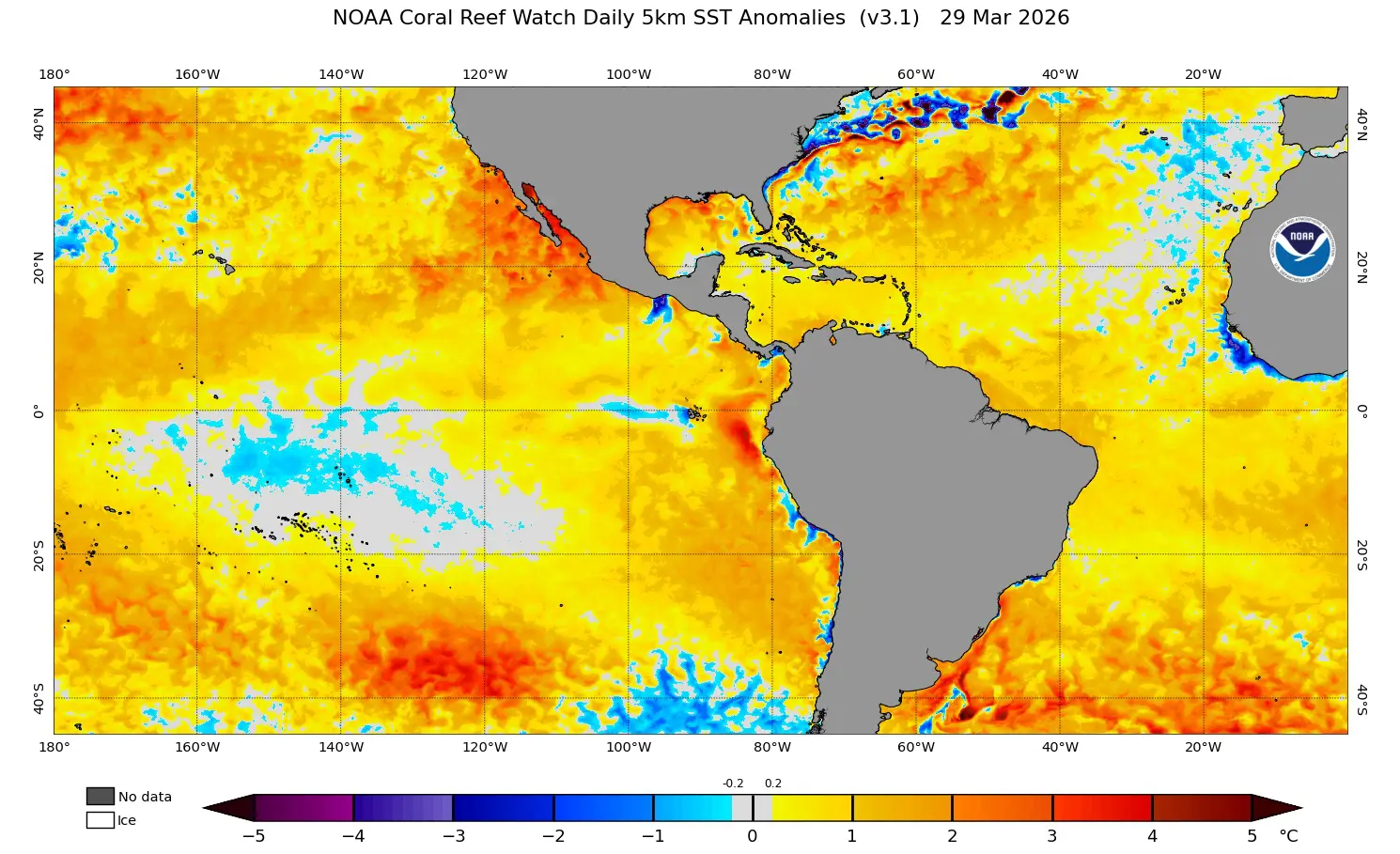 Mapa de anomalia de temperatura do mar com indicativo de El Niño no clima