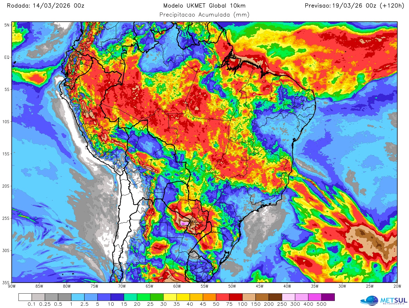 Mapa de chuva pela ZCAS