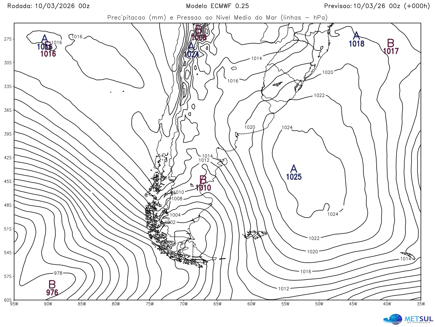 Mapa mostra centro de alta pressão