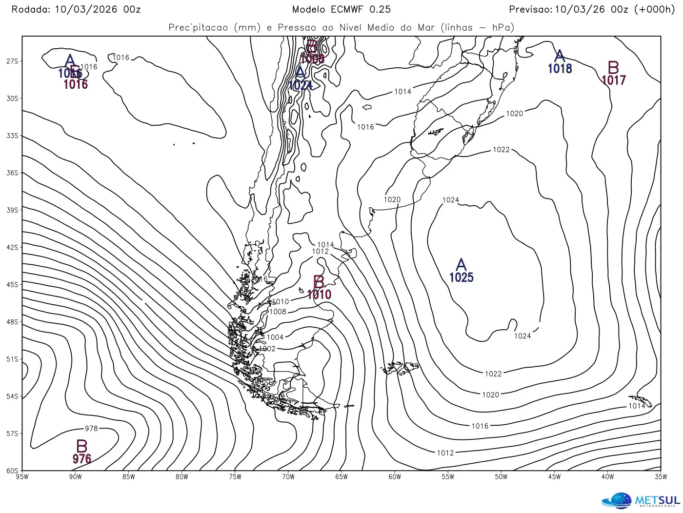 Mapa mostra centro de alta pressão