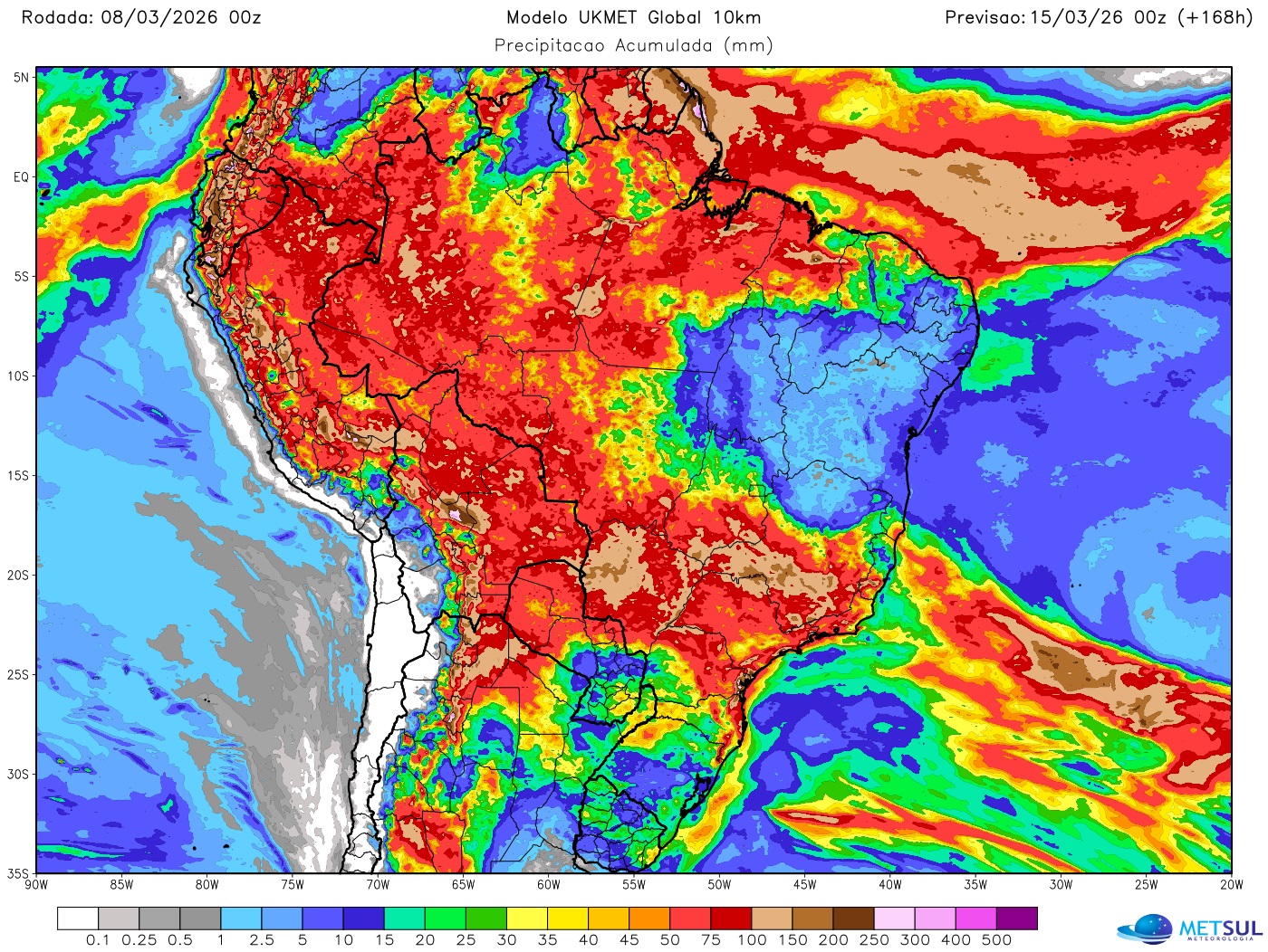 Mapa de chuva no Brasil