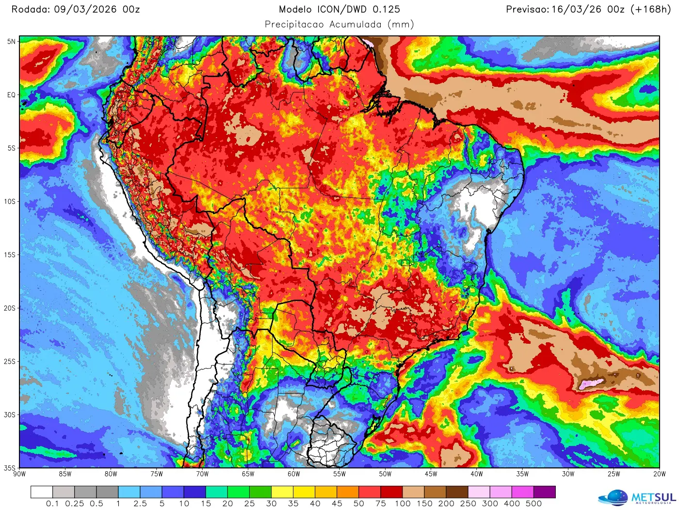 Mapa de chuva no Bfrasil na semana