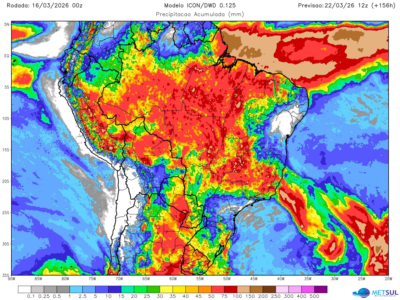 Mapa de chuva no Brasil na semana