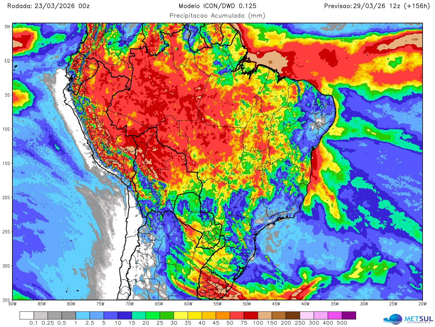 Mapa de chuva no Brasil na semana