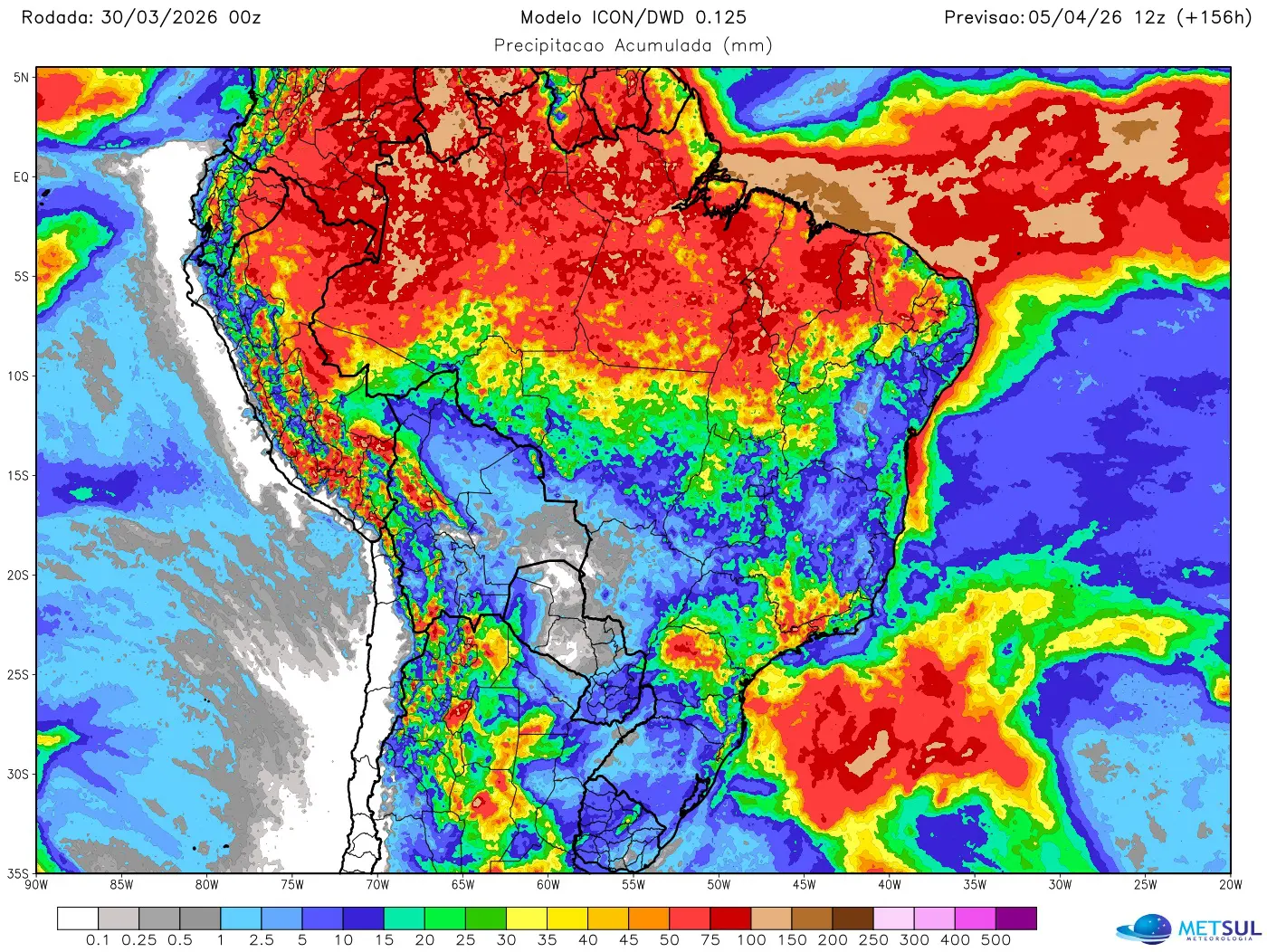 Mapa de chuva no Brasil na semana
