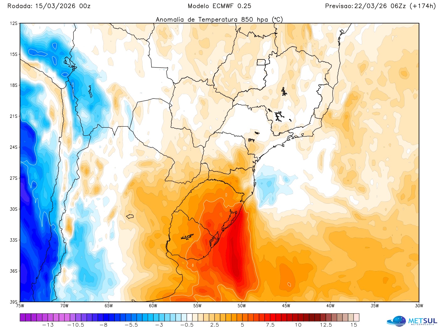 Mapa do modelo europeu mostra calor no começo do outono