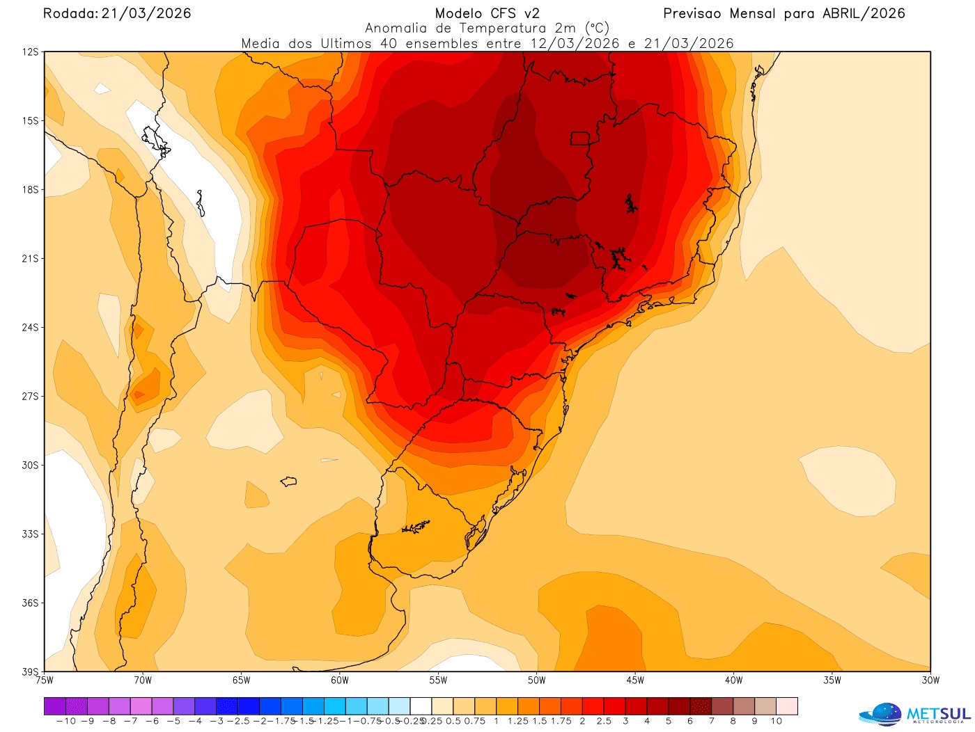 Mapa de temperatura em abril