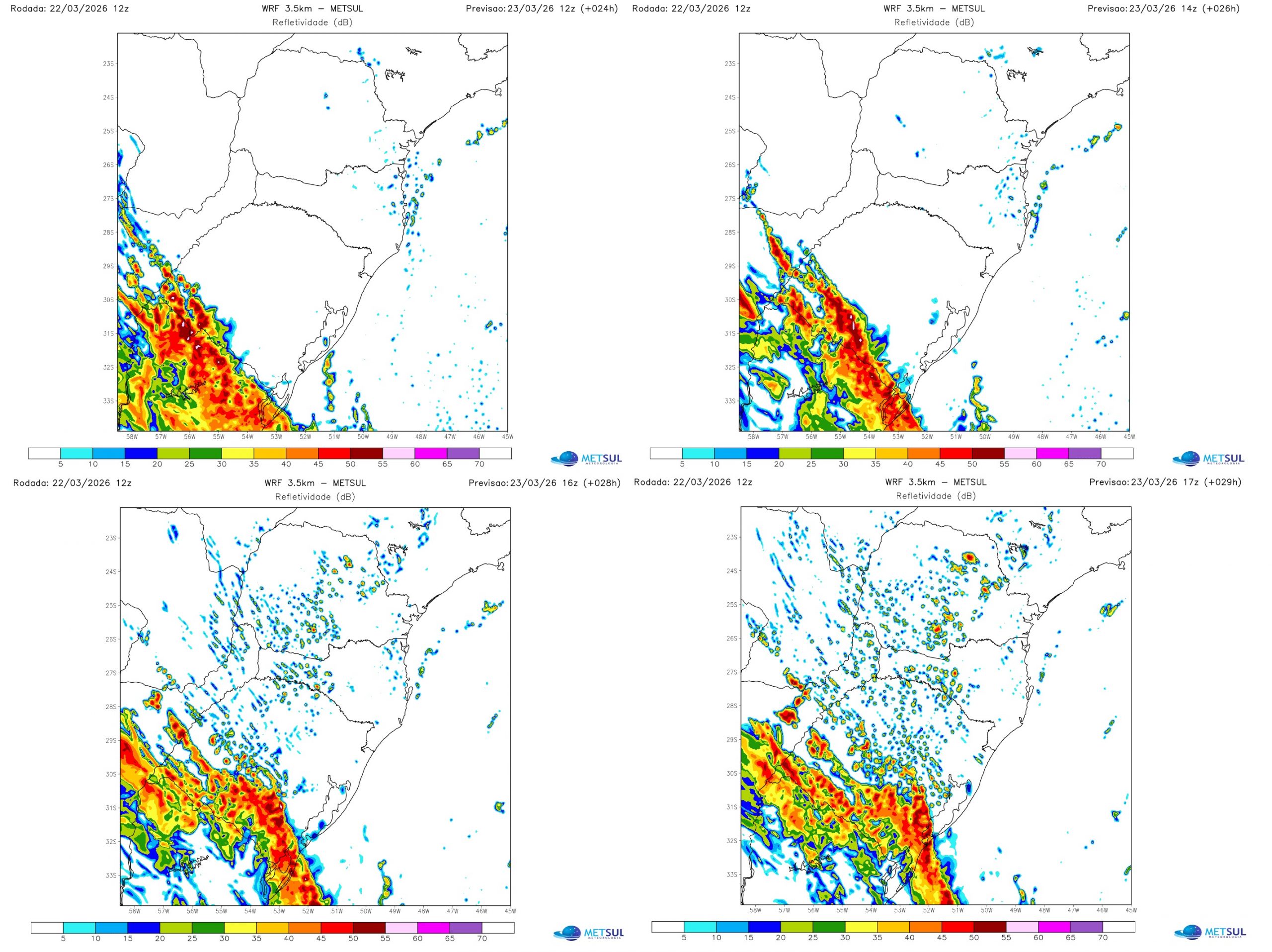 Mapas do modelo WRF com linha de temporais