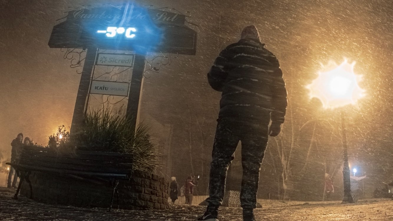 Foto mostra frio intenso em Cambará do Sul