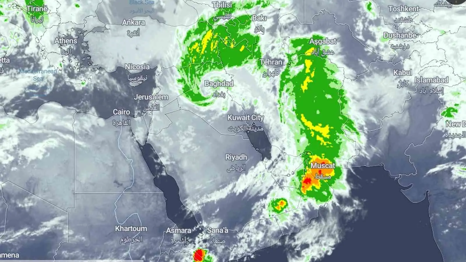 Imagem de satélite da tempestade no Oriente Médio