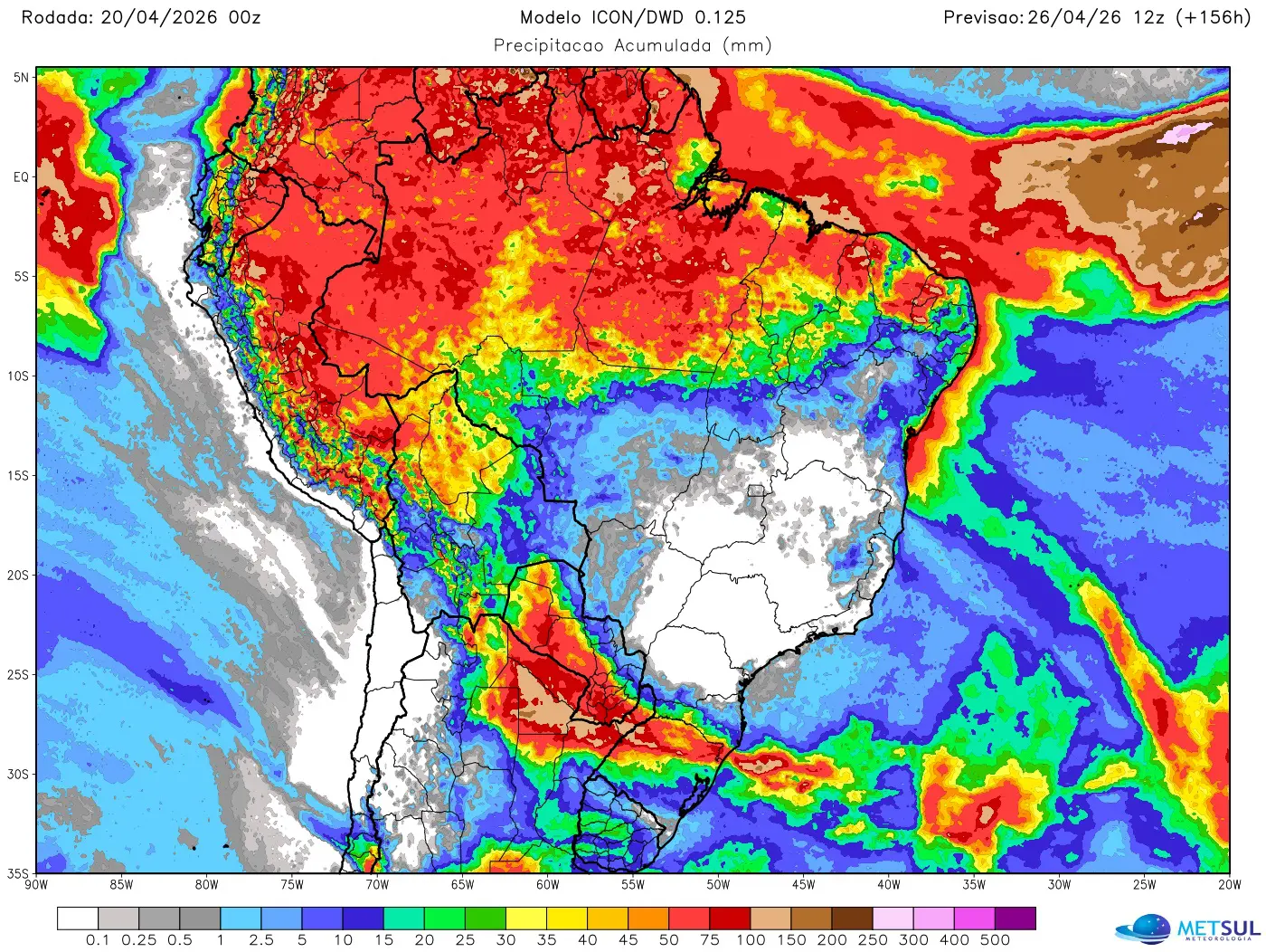 Mapa de chuva no Brasil na semana