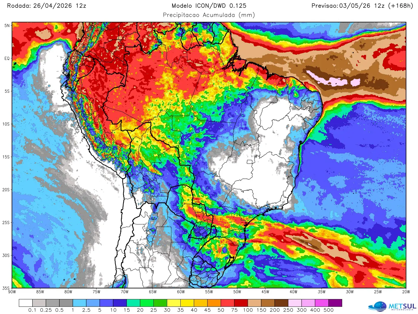 Mapa de chuva no Brasil na semana