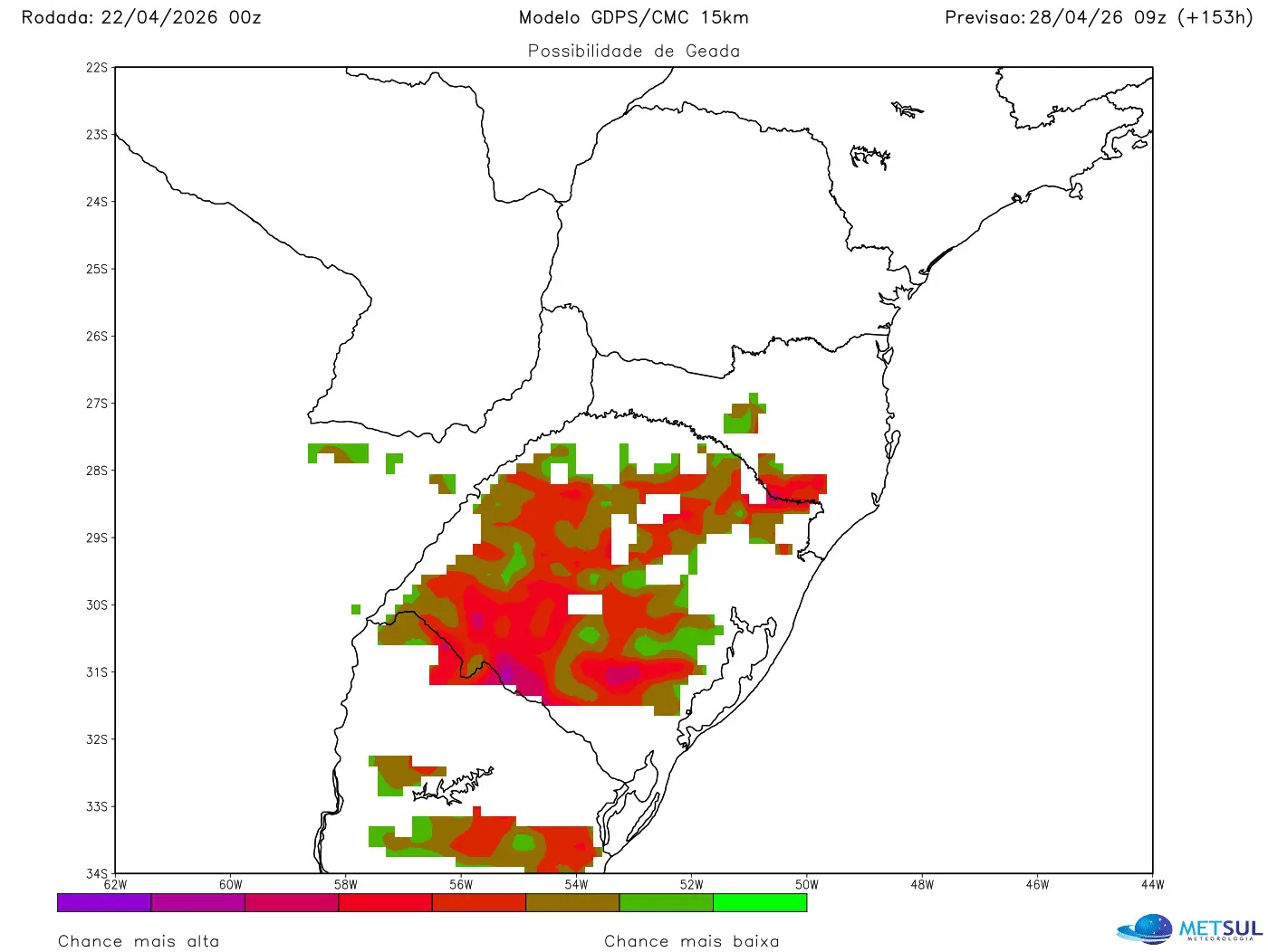 Mapa de previsão de geada