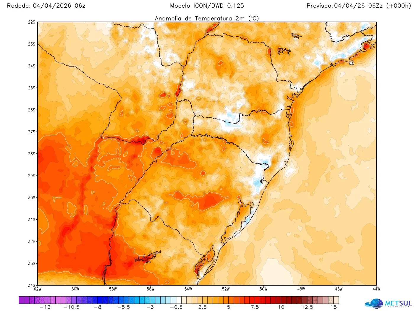 Mapa mostra que o sábado começou com temperatura acima da média